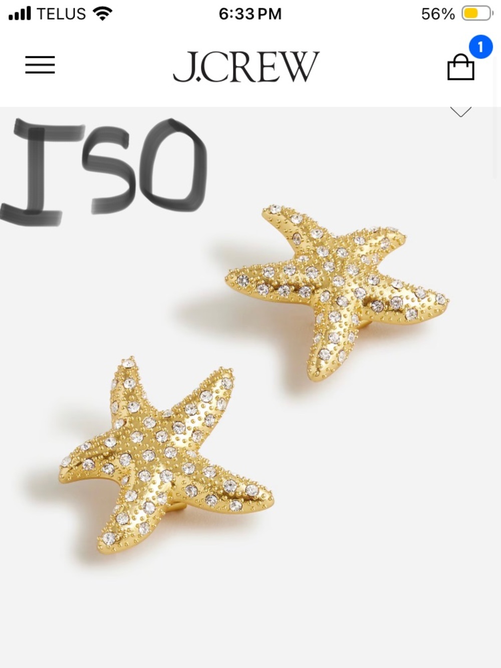 J crew starfish stud earrings with pave crystals